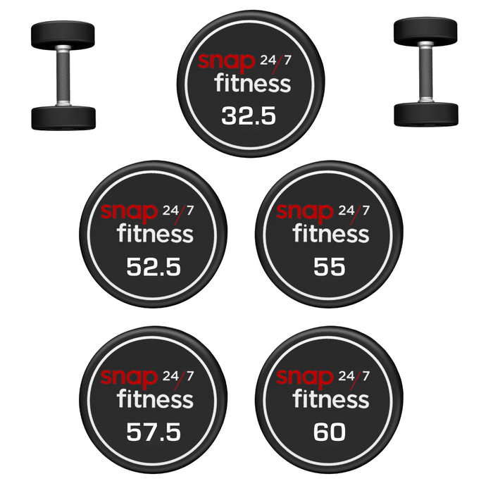 Snap CPU Urethane Dumbbell Set 32.5kg, 52.5kg-60kg (5 Pairs)